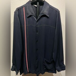 Vintage Da Vinci Black & Red Dress Shirt with Vertical Stripe Detail - Size M